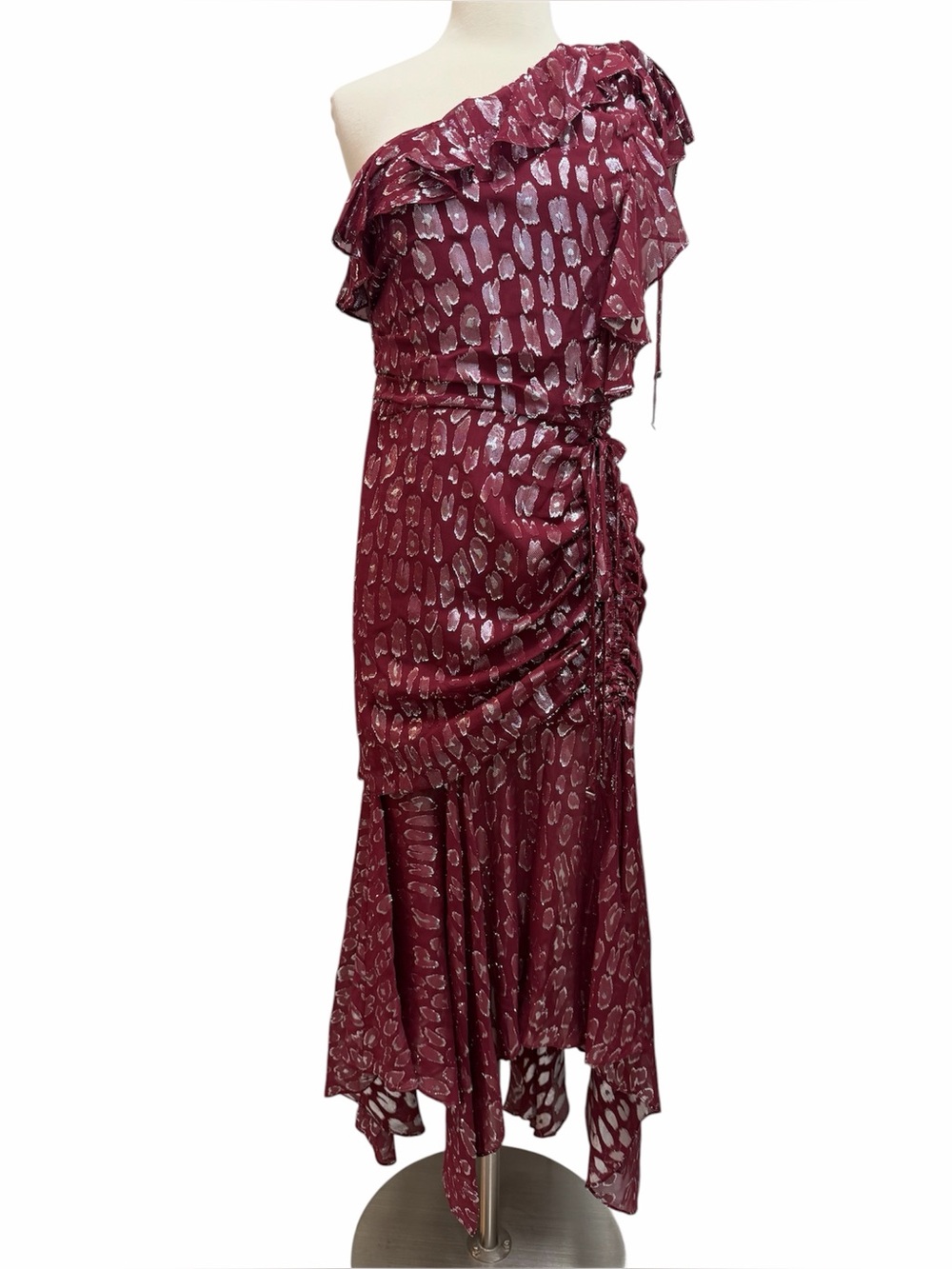 Veronica Beard Leighton Silk One Shoulder Dress Ruche Ruffle Ruched Size 8 - Picture 2 of 16